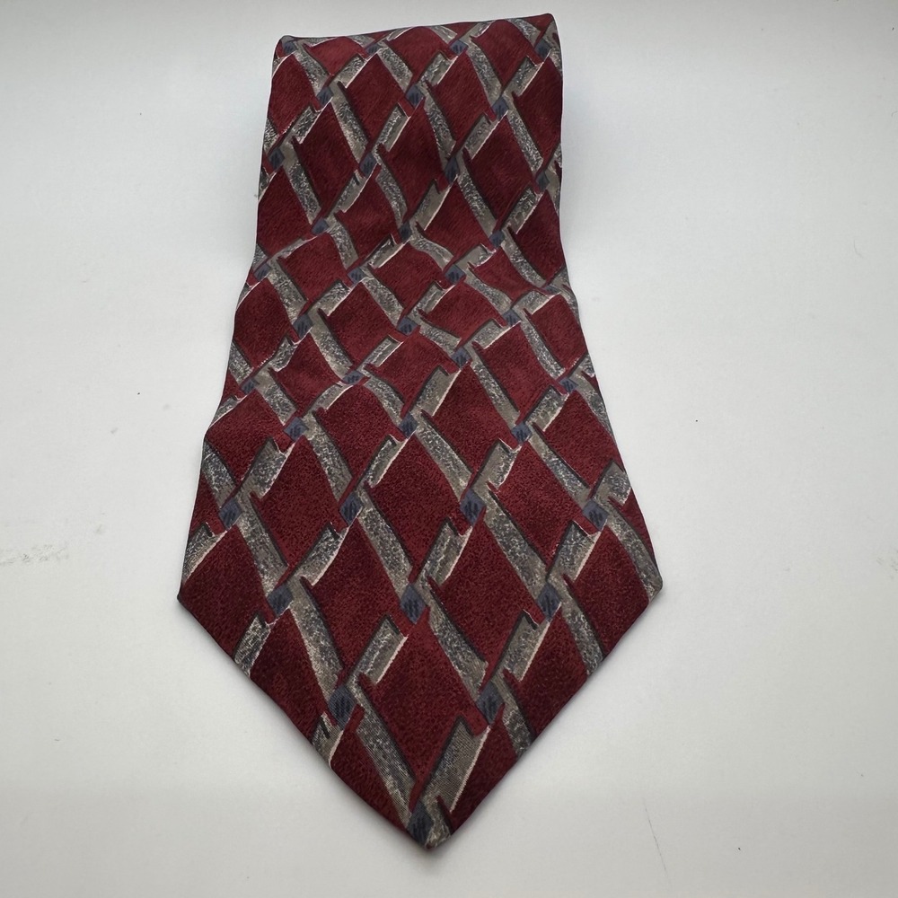 Brandini Silk Necktie Geometric Burgundy Gray Pattern Business Career